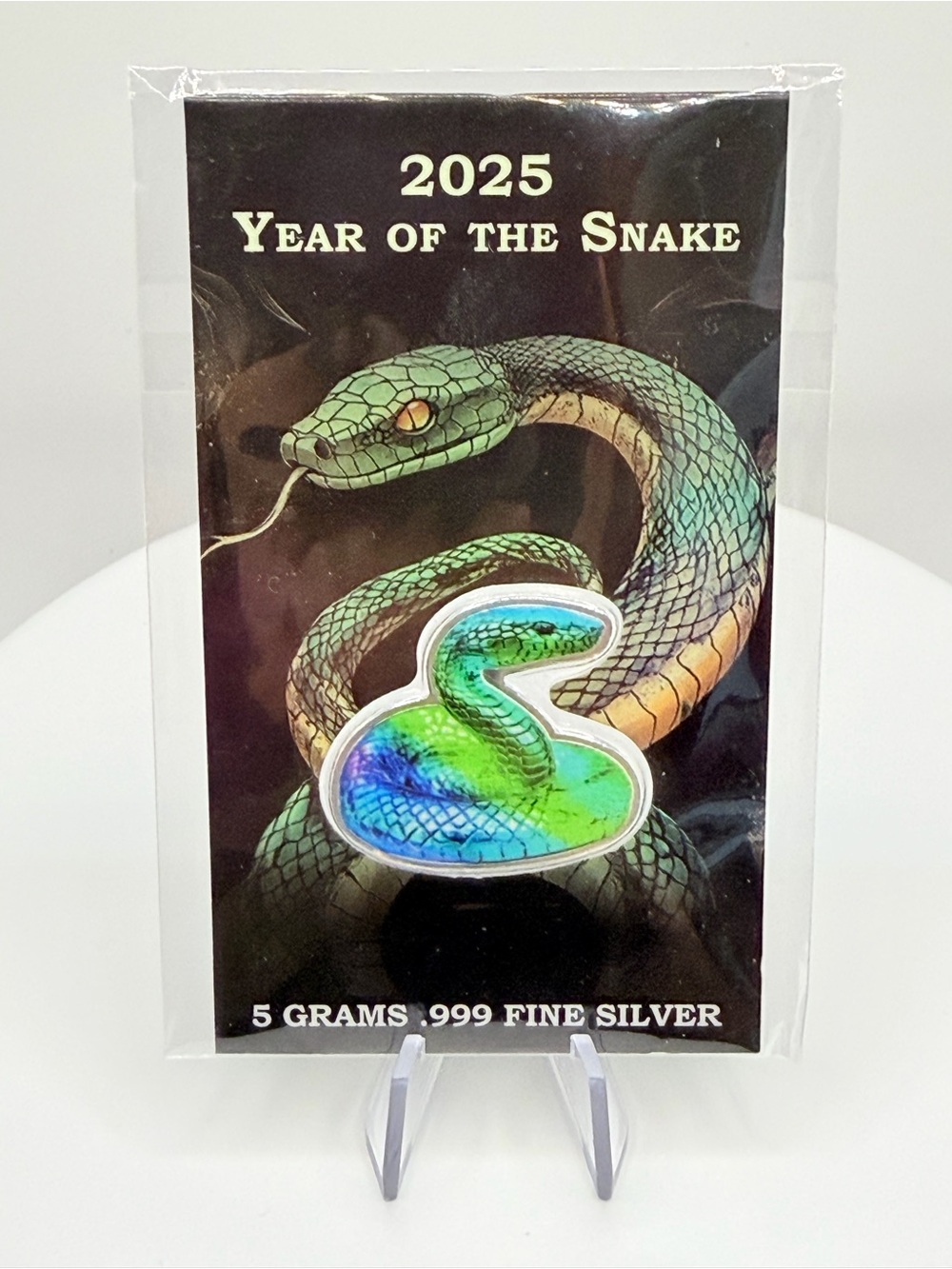2025 Lunar Year of the Snake Colorized 5g .999 Fine Silver Bar Card